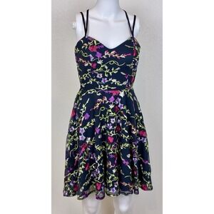 Dear Moon Floral Fit‎ & Flare Babydoll Dress Juniors Size 5 Black Feminine Event